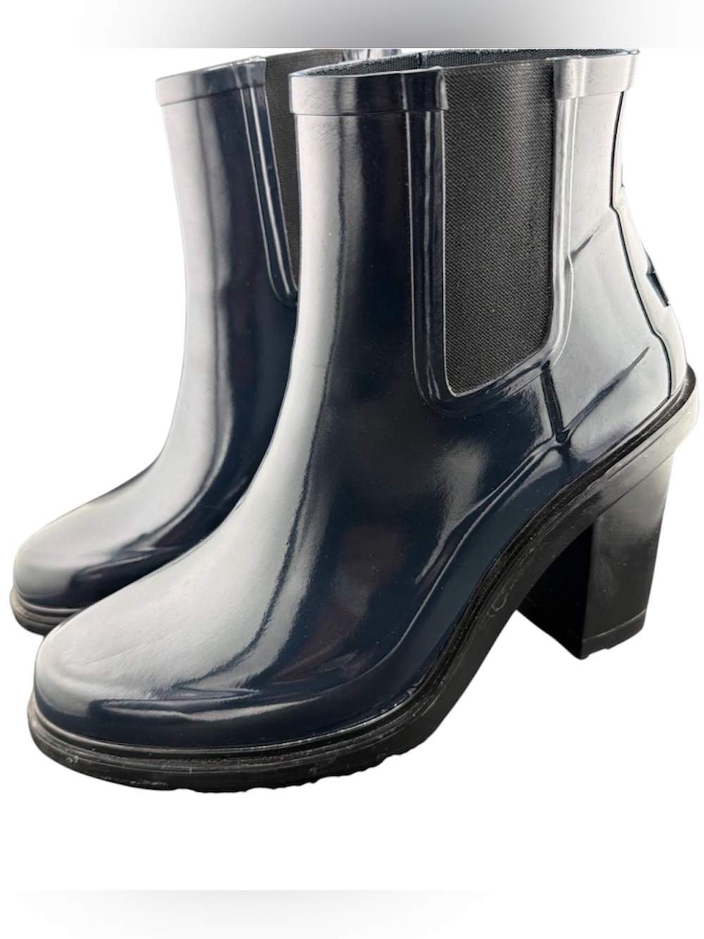 Hunter Navy Gloss Chelsea Heeled Rain Boots